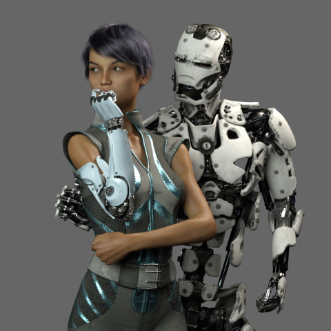 Cyborg loves Robot test render 14 cc