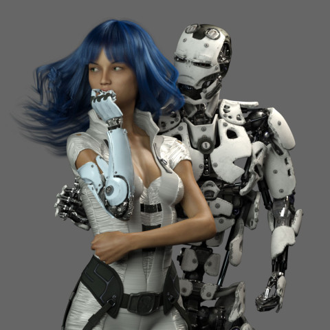 Cyborg loves Robot test render 15 cc